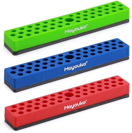 Mayouko 3PCS 1/4-Inch Magnetic Hex Bit Holder Rack Organizer, 129 Holes, Drill Bit Holder, 3 Racks, with Magnet Base for Screwdriver Bits