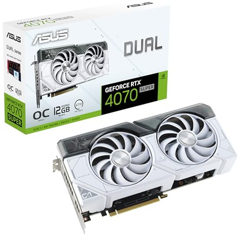 ASUS Dual GeForce RTX™ 4070 Super White OC Edition (PCIe 4.0, 12GB GDDR6X, DLSS 3, HDMI 2.1a, DisplayPort 1.4a, 2.56 ranuras diseño, diseño de ventilador de tecnología axial, tecnología Auto-Extreme y