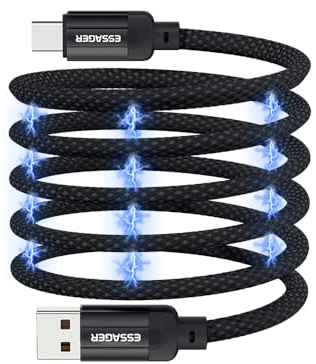ESSAGER USB A auf C Ladekabel 7A, Magnetisches Spiralkabel, Kompatibel mit den Schnellladeprotokollen Huawei, Samsung und OPPO QC, Unterstützt Datenübertragung bei USB2.0 480Mb/s, Schwarz 1M
