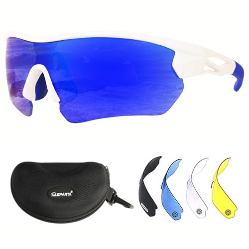 OUTDOORSPARTA Sport Sonnenbrille(9. Weißer Rahmen, Volle Linse gespiegelt Blau)