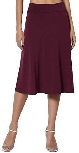 Knielanger Rock Damen Sommer Einfacher Komfort-Basic-Stretch-Rock in A-Linie mit ausgestelltem Knie für Damen Wollrock Kurz