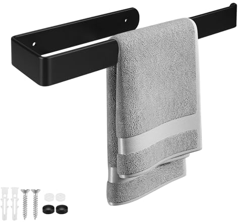 FINELYCR Toallero Pared, 29,5 CM Toalleros de Baño Negro, Toallero Mueble Baño Lateral, Fijado con Tornillos, Resistente al Óxido y a la Corrosión, para Baños, Dormitorios y Cocinas