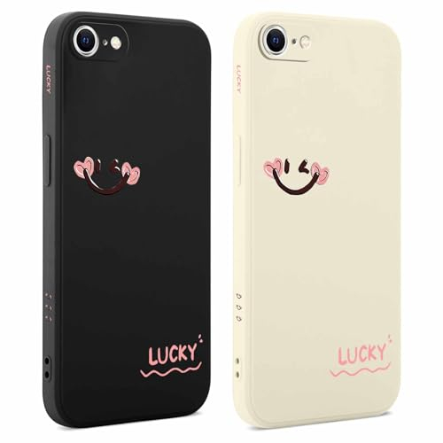 Foonary 2 Stück Hülle für iPhone 7/8/SE 2020/SE 2022 4,7, Handyhülle mit Aesthetic Motiv Mode Muster Design Case, Silikon TPU Bumper Schutzhülle Cover für iPhone SE 3, Smiley 01