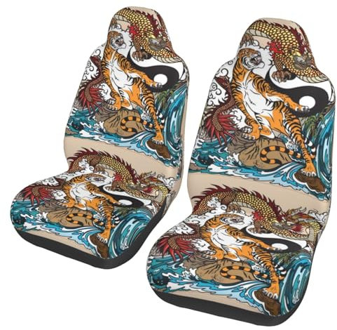 Amrole Sitzbezüge Autositzbezug Autositzschoner Wasserdicht Universal Drache und Tiger