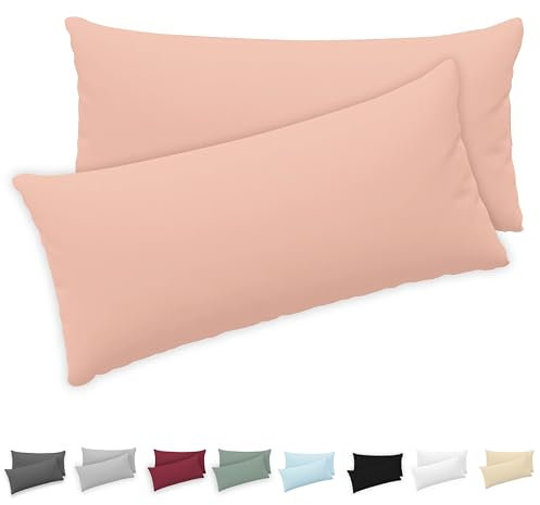 Twinzen® Kissenbezug 50x80 (2er-Set) - 100% Jersey Baumwolle 150 GSM Kissenbezüge - Rosa - Für Kissenbezüge 50x80 cm - Kissenhülle - Kissenbezug mit Reißverschluss - Oeko-Tex Zertifiziert