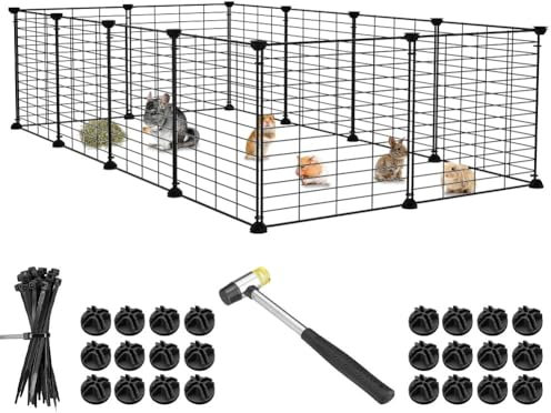 BAKAJI Recinto per Animali di Piccola Taglia Personalizzabile in Metallo, Recinzione Componibile per Porcellini d'India, Criceti, Conigli, Cincillà, per Interni ed Esterni (110 × 75 × 39 cm)