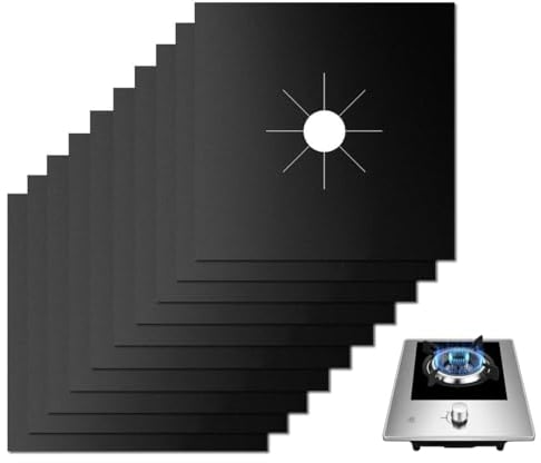 10 PCS Proteggi Fornelli Cucina, Protezioni per Fornelli a Gas, Coperchio Piano Cottura, Doppio Spessore,Rivestimento Antiaderente, Copri Piano Cottura,Rivestimento Cucina (Nero)