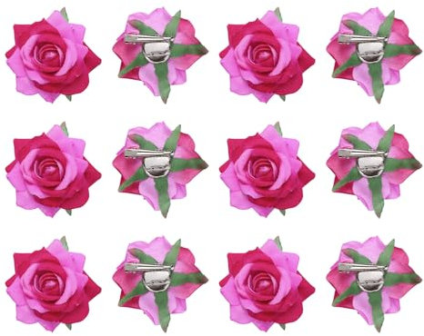 sourcing map 12 Pcs Rose Flower Hair Clips 3 Inch Flower Hair Pins Flower Brooch for Women Hair Accessories Dark Pink