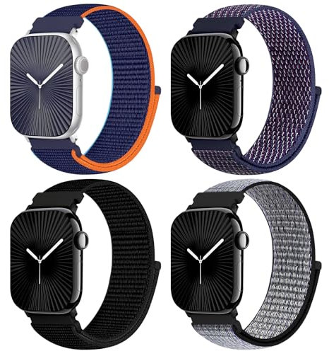 4 pezzi Sport Nylon Strap compatibile con Apple Watch Bracciale 38mm 40mm 41mm 42mm 44mm 45mm 46mm 49mm per le donne, tessuto Solo Loop Bracciale per iWatch Serie 10 9 Ultra 8 7 6 5 4 3 2 1 SE