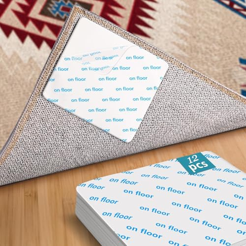 Rug Pads Grippers, Washable & Reusable Rug Grippers for Laminate,Anti-Slip Grippers for Carpet Grips Mat on Tile Floor (12)
