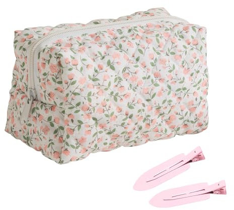 1 Stück Kosmetiktasche Blumen,Kosmetiktasche Aesthetic,Federmäppchen Blumen,Cute Makeup Bag mit 2 Stück Haarnadeln,für Lagerung Verschiedene Toilettenartikel (Rosa Geblümt)