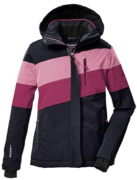 killtec Mädchen Skijacke/Funktionsjacke mit Kapuze und Schneefang KSW 197 GRLS SKI JCKT, schwarz blau/dunkel himbeere/hell himbeere, 176, 43487-000