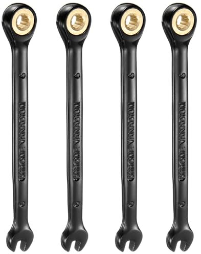 sourcing map 4Pcs Ratcheting Spanner 6mm Metric Open End Wrench 72-Teeth CR-V Steel 12 Point Nickel Plated Combination Ratchet Wrench for Fasteners Nut Bolt