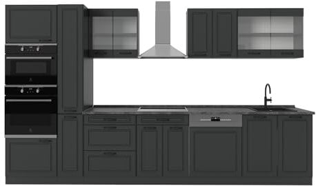 Vicco Küchenzeile R-Line, Anthrazit Landhaus/Anthrazit, 350 cm, AP Anthrazit