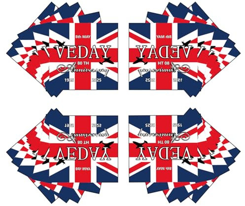 20Pcs VE Day 80th Anniversary Decorations Paper Napkins, 16x16cm Ve Day Party Serviettes Table Decorations, 80 Years Victoryin Europe Party Napkins for Celebrate Ve-Day 80 Years Table Decorations