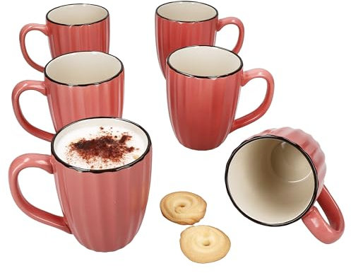 MÄSER OSITA Rose-Weiß 6er Set Kaffeebecher I 300 ml I rosa & cremefarbene Steingut-Becher mit Henkel für 6 Personen I Tassen für Heißgetränke wie Tee, Kakao & Co