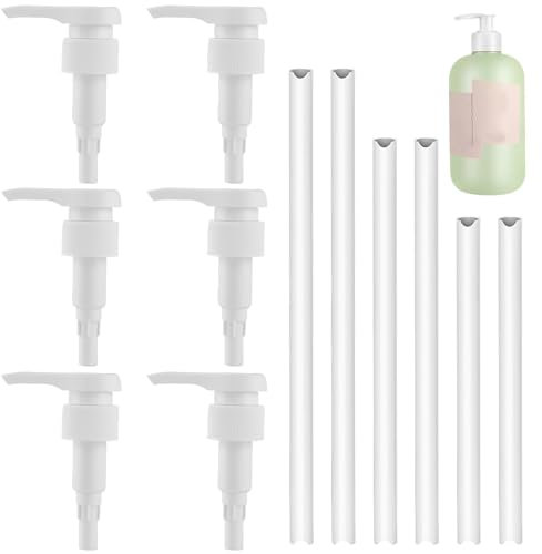 EnixwH 6 Pièces Plastique Pompe Sirop Pompe De Rechange avec 6 Tuyau, Réutilisables Pompe Doseuse, 28/410, 33/410 Pompes en Plastique Tête De Pompe, pour Shampoing Concentrés De Boissons