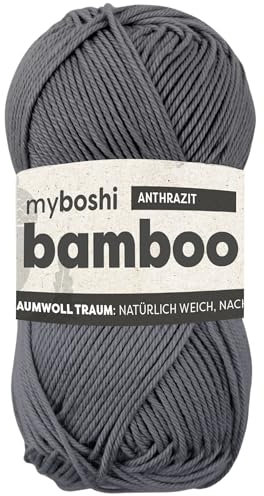 myboshi Bamboo, natürlich weiches Bambus-Baumwollgarn, zum Häkeln und Stricken, strapazierfähig, 50g, 125m, Grau (Anthrazit), 1 Knäuel