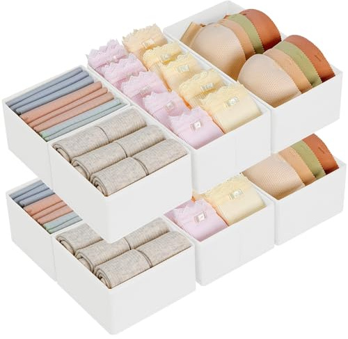 DIMJ Schubladen Ordnungssystem Schubladen Organizer, Faltbare Aufbewahrungsbox Stoff, Schubladeneinsätze für Kleiderschränke, Kleiderschrank Organizer für Hosen, Kleidung, 8er Set, Weiß