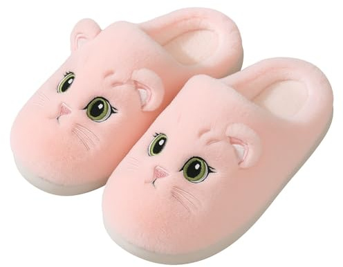 corimori Plüsch Hausschuhe Katze – Flauschige Katzen Kätzchen Pantoffeln (weiß, rosa, grau, braun - Gr. 34-44) (Rosa, EU Schuhgrößensystem, Erwachsene, Damen, Numerisch (von/bis), M, 36, 37)