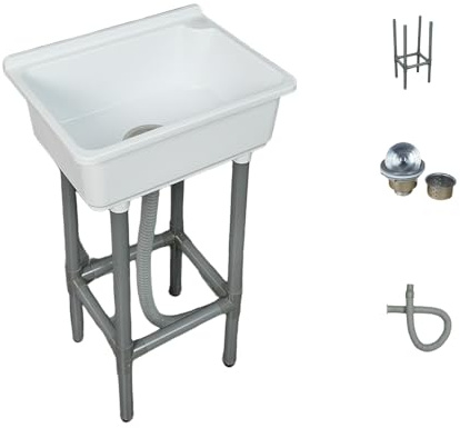 Lavandino multiuso per bagno e lavanderia, in plastica resistente con rubinetto incluso, perfetto per uso comune