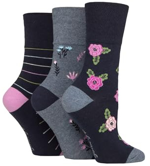 SockShop Gentle Grip Ladies Floral Spotted Patterned Striped Honeycomb Top Cotton Socks 3 Pairs Assorted Colours Size 4-8