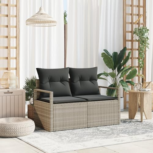 Fasba Gartensofa 2-Sitzer mit Stauraum und Kissen Grau Poly Rattan, Garten-Salon Lounge für stilvolle Abende im Freien42006767