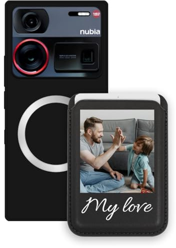 Sunrive Coque avec Personnalisable pour MagSafe Portefeuille - Étui Compatible avec Nubia Z60 Ultra Housse – Cuir avec Porte-Cartes et Fonction Support, Personnalisable avec Photo ou Texte