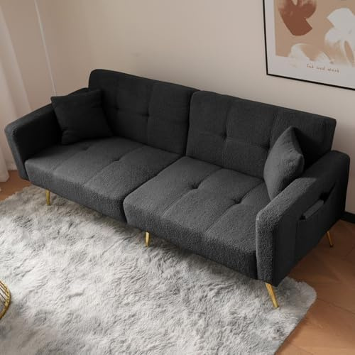 KOMHTOM Schlafsofa mit Rückenlehne, verstellbar in 3 Positionen, elegantes 2-Sitzer-Sofa mit 2 Kissen und Schlaffunktion, für Wohnzimmer, Schlafzimmer (Antik-1)