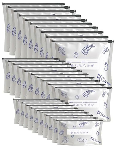 30piezas Bolsas De Aluminio Resellables,Bolsass Enfriadoras,Bolsas Reutilizables Para Alimentos Con Cremallera,Bolsasa para Sándwiches con Diseño de Etiqueta,paraCarne Congelada,Mayor Frescura