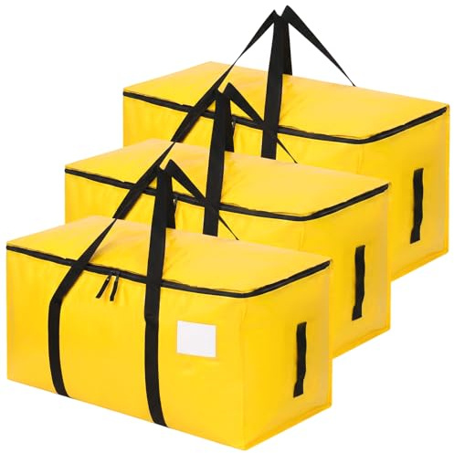 3 Pack 90L Moving Bags, Heavy Duty Storage Bag Dorm Moving Essential,Yellow | Waterproof, PP Woven Material, Sturdy Handle, 150lb Load, Foldable, for Clothes, Bedding and Dorm Moves