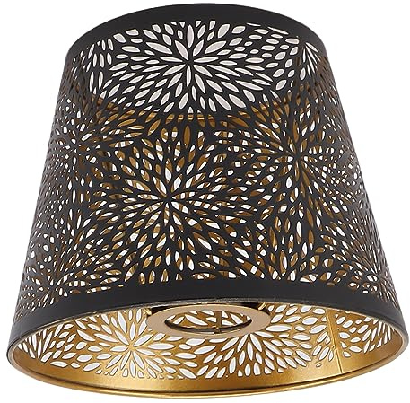 Ejoyous Lampenschirm, Große Wärmeableitung, Lampenschirmabdeckung aus Metall, Starke Lichtdurchlässigkeit, Schwarz mit Innerem Goldmuster für Tischlampe
