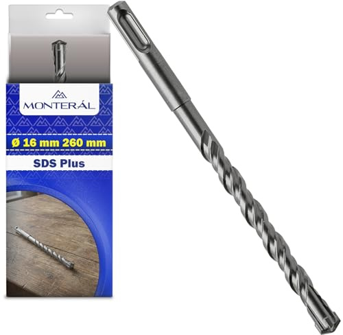 Broca Hormigon SDS Plus Ø16x260mm Acero y Carburo de Tungsteno | Broca para Hormigon se Puede Usar para Ladrillo Paredes Piedra Hormigón Armado - MONTERAL