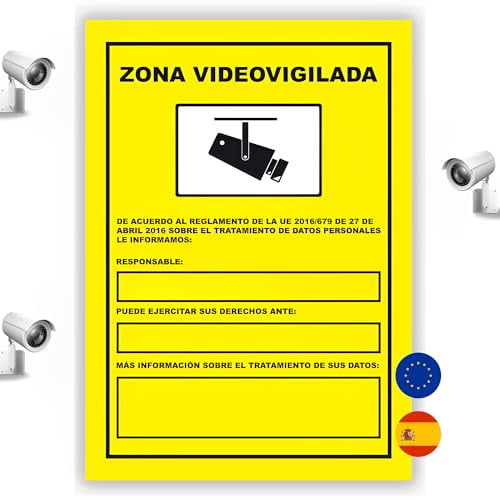 S21 Señalización Pack de 4 Carteles Videovigilancia Homologado Zona Alarma | Cartel Zona Videovigilada Alarma