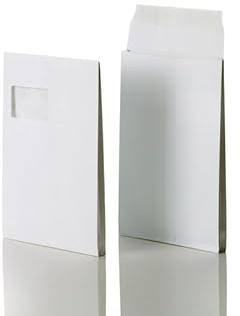 POSTHORN Faltentaschen C4 mit Fenster (100 Stück) - 324x229x40 mm - 150g/m² | haftklebende Versandtaschen A4 mit Klotzboden - Versandtasche C4 aus weißem Kraftpapier - Umschläge A4