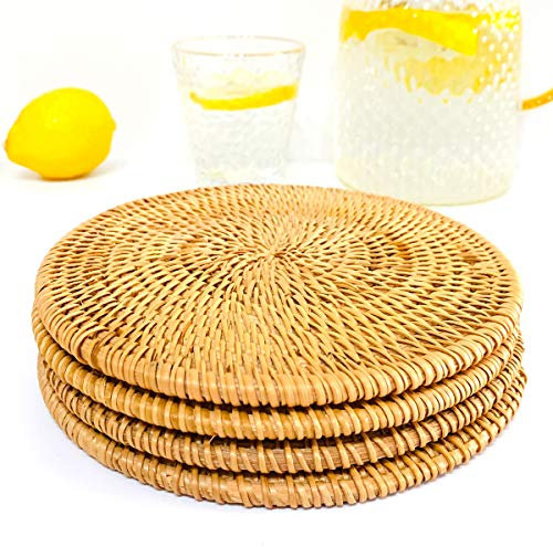 Handgefertigte Rattan Topfhalter,Anti-Rutsch,langlebig,Hitzebeständige Hot Pads Perfekte moderne Home Decor Hitzebeständige Untersetzer Cup Isolationsmatte (Φ18CM, 4PCS)