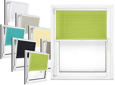 npluseins Plissee - vormontiert und mit Klemmfixierung am Fensterahmen - kinderleichte 3-Step Montage, ca. 90 x 220 cm, grün