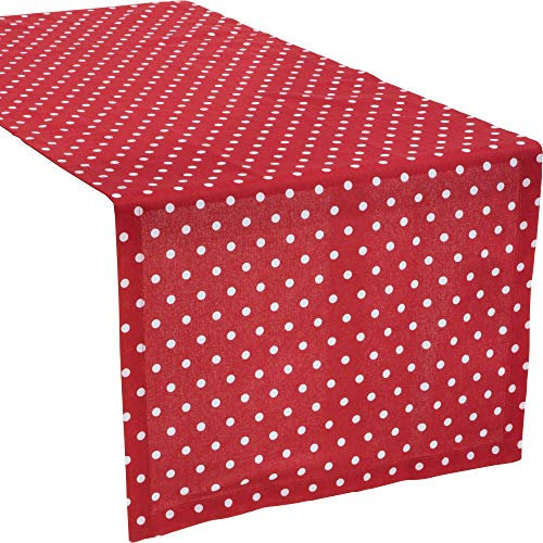 REDBEST Tischläufer, Tischdecke Punkte Orlando, 100% Baumwolle rot Größe 40x170 cm - Robustes, glattes Gewebe, mit Kuvertsaum