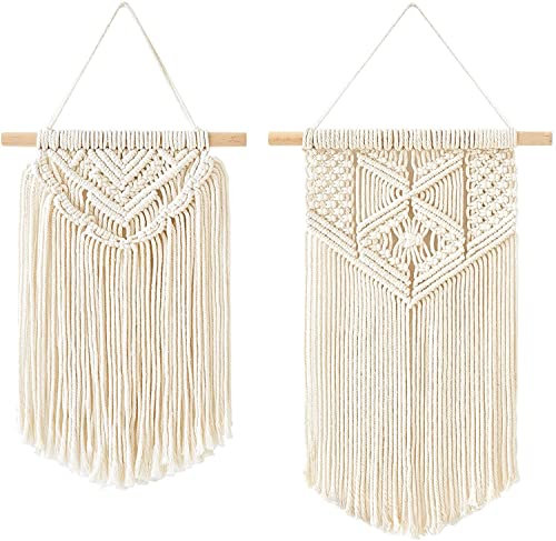 Mkouo 2 Pcs Makramee Wandbehang Kleine Kunst gewebte Tapisserie Boho Chic Home Decor Apartment Schlafsaal Raumdekoration, 30cm (L) x 25cm (W) and 40cm (L) x 25cm (W)