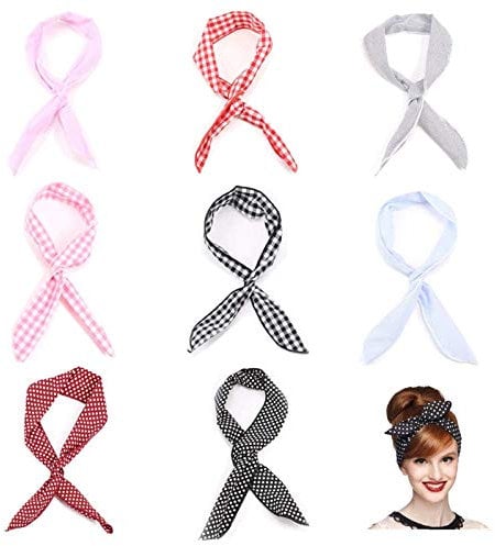 FOGAWA 8 Stück Stirnband Damen Haarband Rockabilly Draht Biegbar Bunny Ohr binden Bow Twist Bow Wired Stirnbänder Baumwolle Retro Haarschmuck mit Polka Punkt für Damen Mädchen