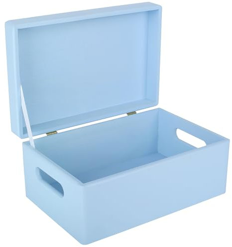 Creative Deco Blau Holzkiste mit Deckel | 30 x 20 x 14 cm (+/- 1cm) | Erinnerungsbox Baby Groß Kasten | Holzbox mit Deckel und Griffen | Für Dokumente Wertsachen Spielzeug Werkzeuge
