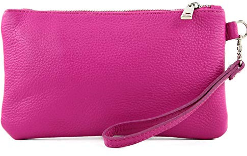modamoda de T193 Damen Leder Clutch Handgelenktasche Kosmetiktasche Klein handmade in Italy, Farbe:Pink