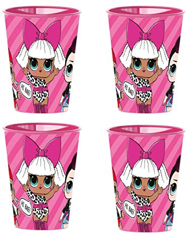 Theonoi 4 vasos para niños de 260 ml/a elegir: Minnie Pony Princess Frozen PawPatrol cristal de plástico libre de BPA – Regalo para niñas (4 x L.O.L)