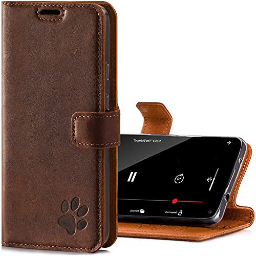 SURAZO Leather Wallet Mobile Phone Case Compatible with Apple iPhone 12 - Flip & Fold Smartphone Case with Stand, RFID Blocker, Magnet Closure, 3 Slots for Bank Cards - Handcrafted European Leather