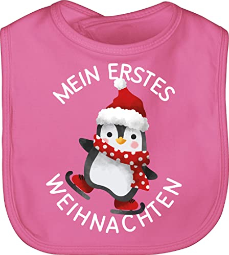 Baby Lätzchen - Geschenke Christmas - Mein erstes Weihnachten mit Pinguin - weiß - Unisize - Pink - outfit weihnachtsmotiv first xmas kinderlatz weihnacht 1.weihnachten babylatz weihnachts 1