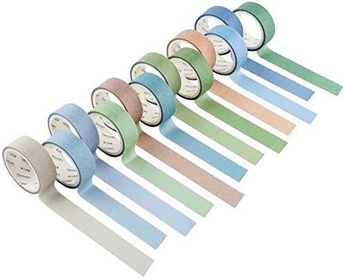 YUBX Flaco Washi Tape Set 12 Rolle Dekoratives Klebeband Washi Glitter Klebeband 15 mm breit (grün groß)