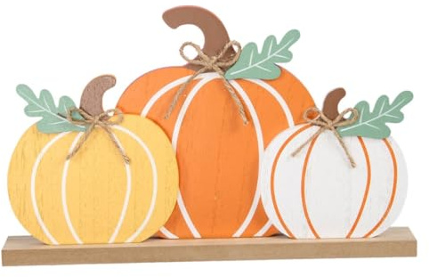 RiloStore XL Aufsteller Holz 29x18cm Kürbisse o187 orange grau Weiss gelb Kürbis Tischdeko Deko Halloween Holzkürbis Herbstdeko Dekokürbis Dekoobjekt Tischdeko Dekofrüchte