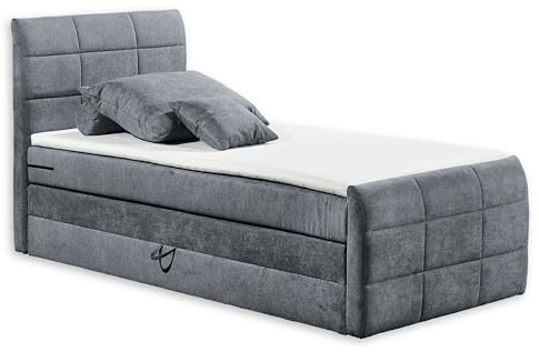 Stella Trading Kuba 2 Boxspringbett 120x200 mit Bettkasten, Anthrazit - Bequemes Bett mit 7-Zonen-Federkern Matratze & Komfortschaum Topper - 123 x 113 x 220 cm (B/H/T)
