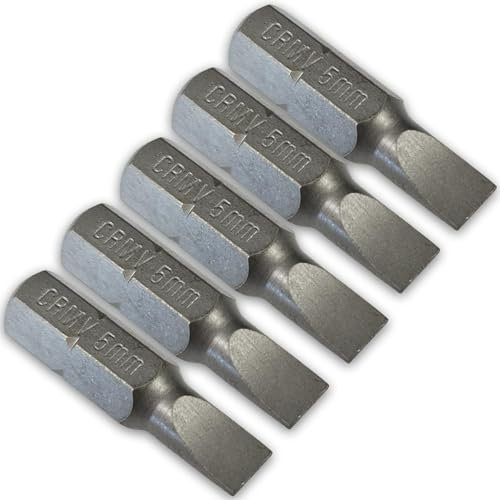 OC-PRO Jeu de 5 Embouts de Vissage Plat 5 x 0.8 - Court 25 mm - Entrainement 6 PANS 1/4 pour Visseuse ou Tournevis porte-embout