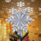 Christmas Tree Topper Lighted with Built-in Led Rotating Snowflake Projector Lights, 9.6” Hollowed Tree Topper with Silver Spangles Plug In for Indoor Home Xmas New Year Party Holiday Night Tree Decor